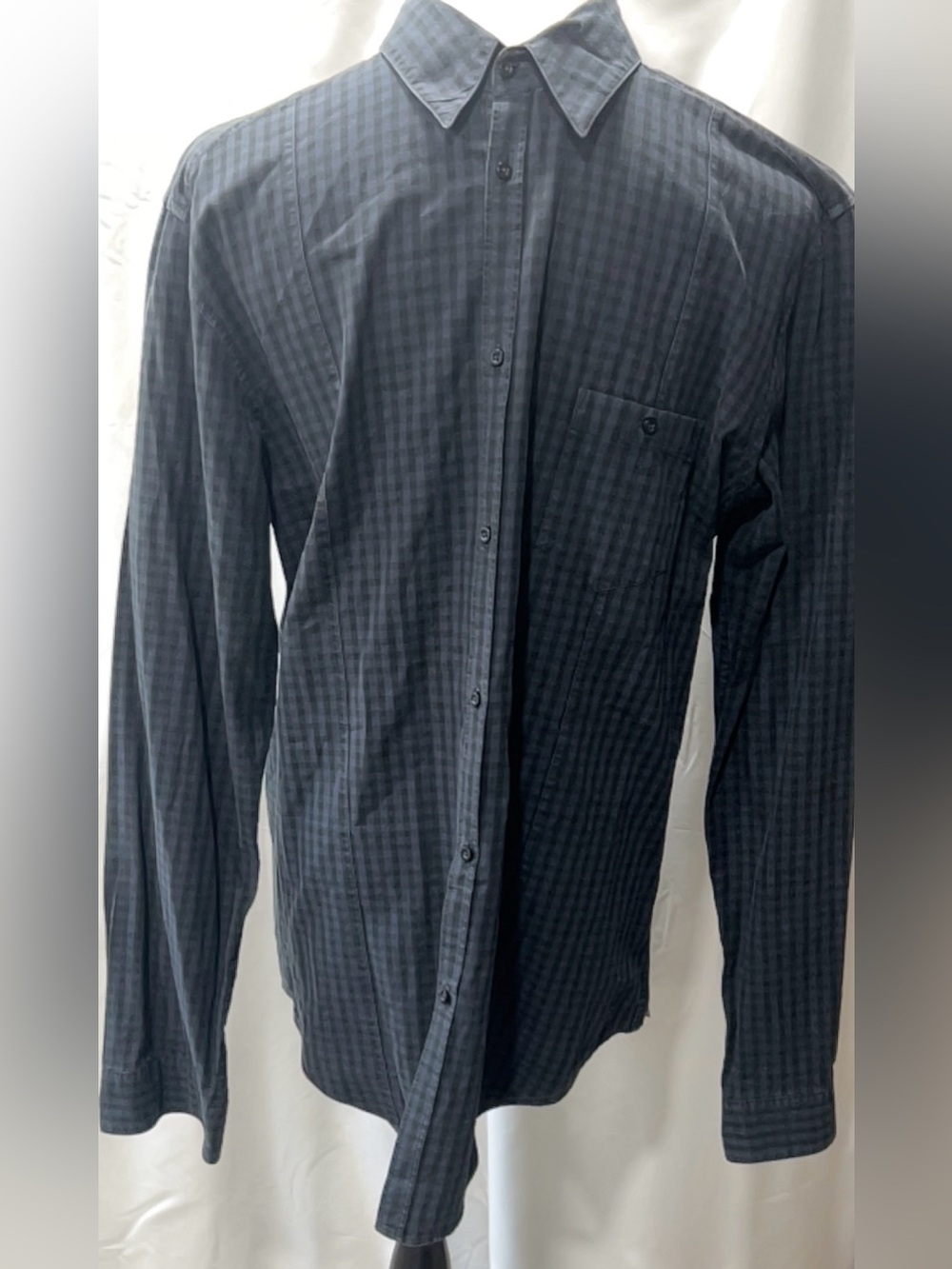 Neiman Marcus Mens Blue Black Gingham Plaid Long Sleeve Button Down Shirt XL